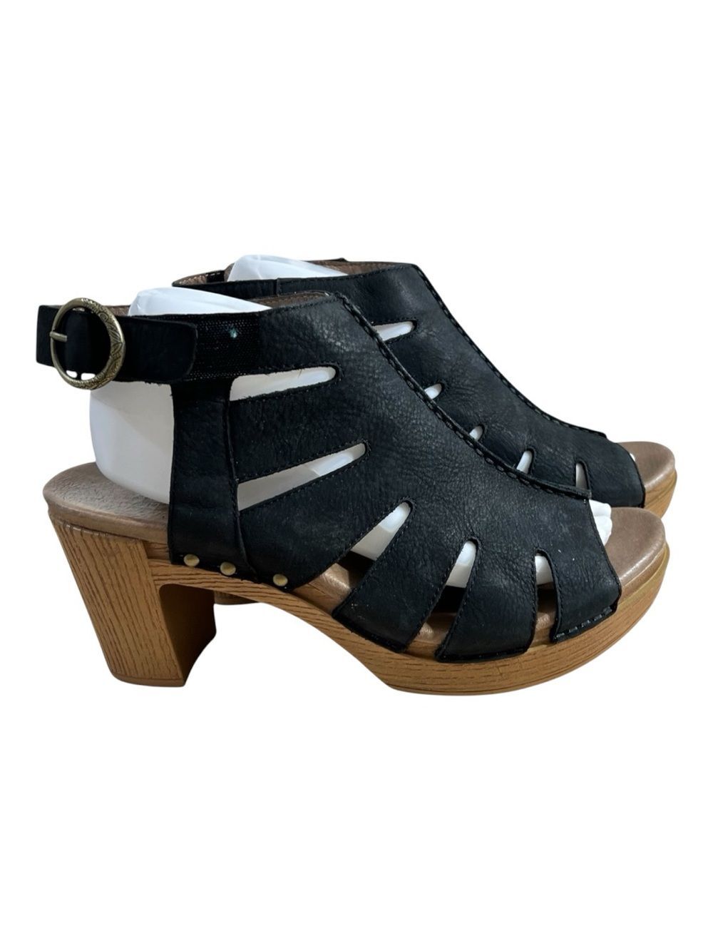 Dansko Demetra Sandals 40 (US 9-9.5) Black Leather Slingback Chunky Block Heel